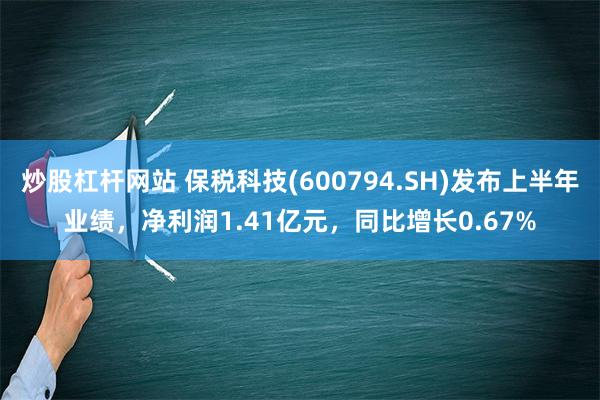 炒股杠杆网站 保税科技(600794.SH)发布上半年业绩，净利润1.41亿元，同比增长0.67%